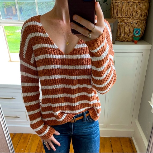 LOFT Sweaters - Loft striped slouchy v-neck sweater.